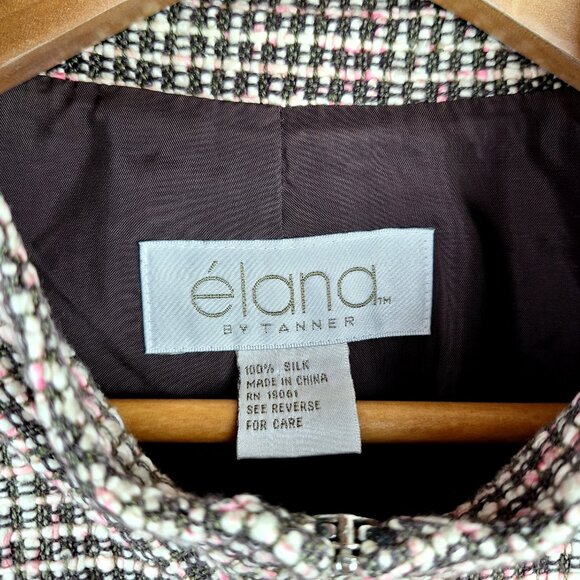 100% Silk Tweed Blazer Jacket Size 14. Pink White Brown Boucle Elana by Tanner - Picture 15 of 16